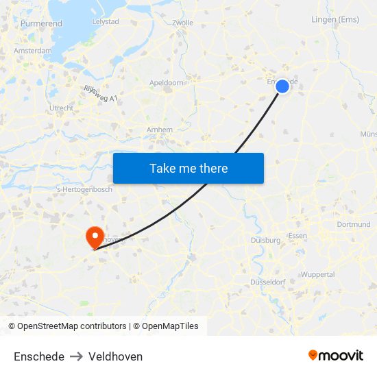 Enschede to Veldhoven map