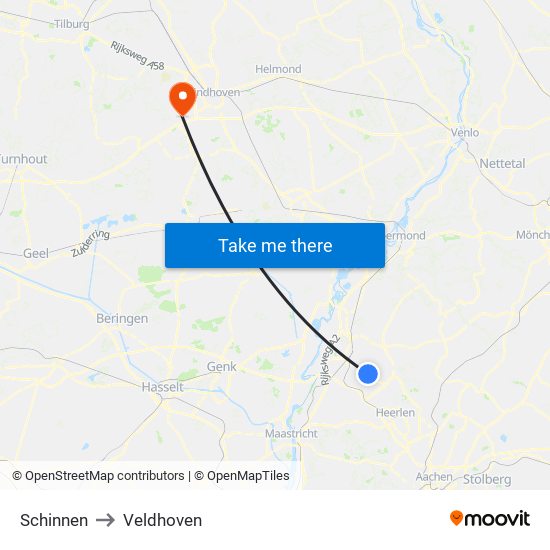 Schinnen to Veldhoven map