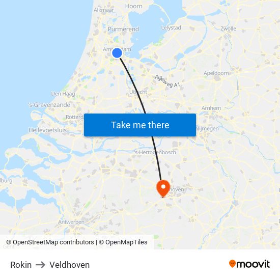 Rokin to Veldhoven map