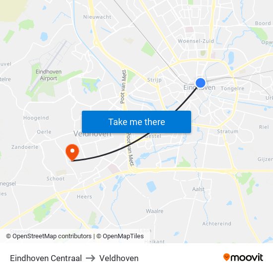 Eindhoven Centraal to Veldhoven map