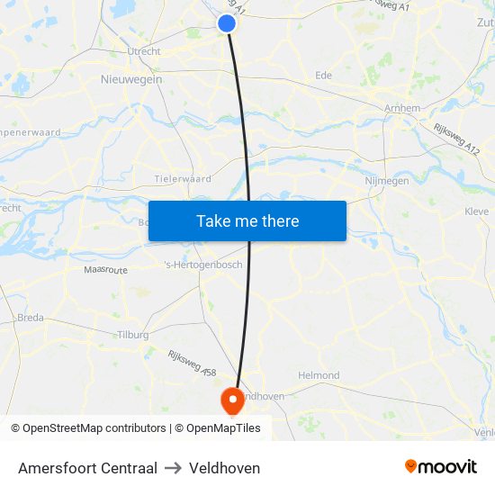 Amersfoort Centraal to Veldhoven map