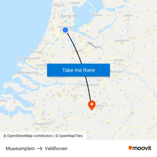 Museumplein to Veldhoven map