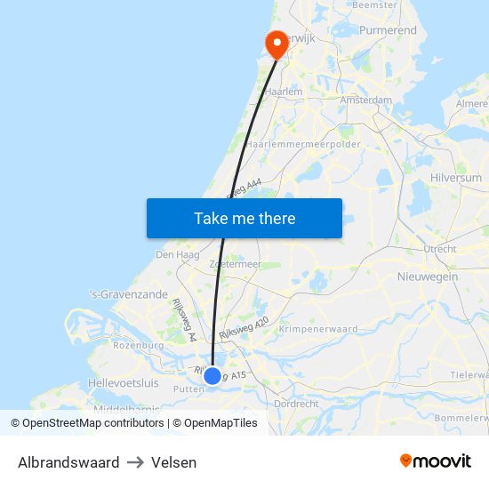 Albrandswaard to Velsen map