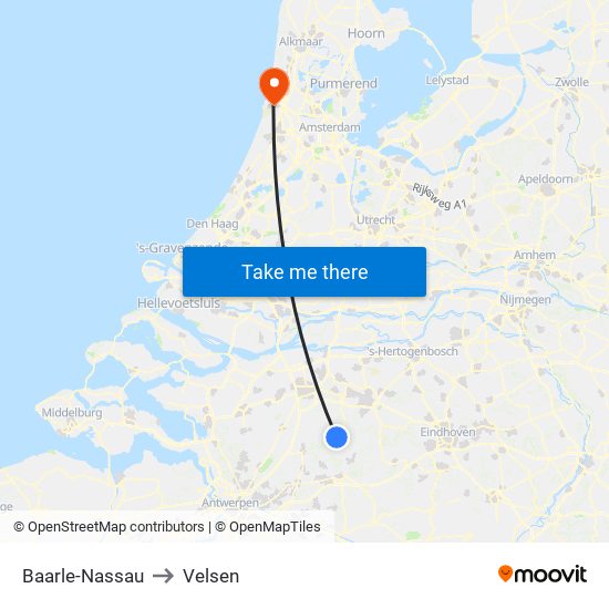 Baarle-Nassau to Velsen map