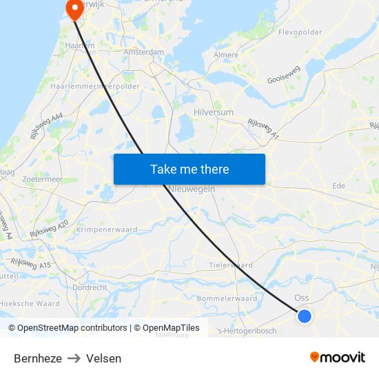 Bernheze to Velsen map