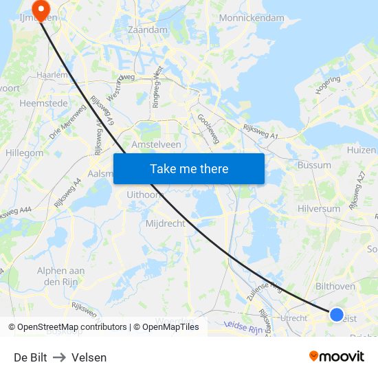 De Bilt to Velsen map