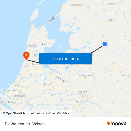 De Wolden to Velsen map