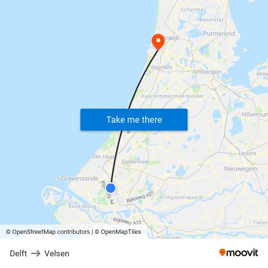 Delft to Velsen map