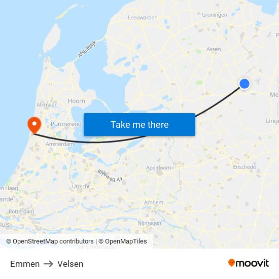 Emmen to Velsen map