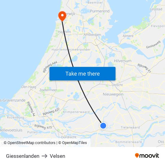 Giessenlanden to Velsen map