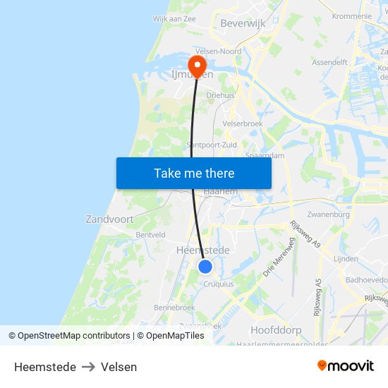 Heemstede to Velsen map