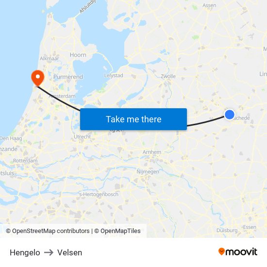 Hengelo to Velsen map