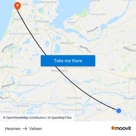 Heumen to Velsen map