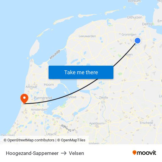 Hoogezand-Sappemeer to Velsen map