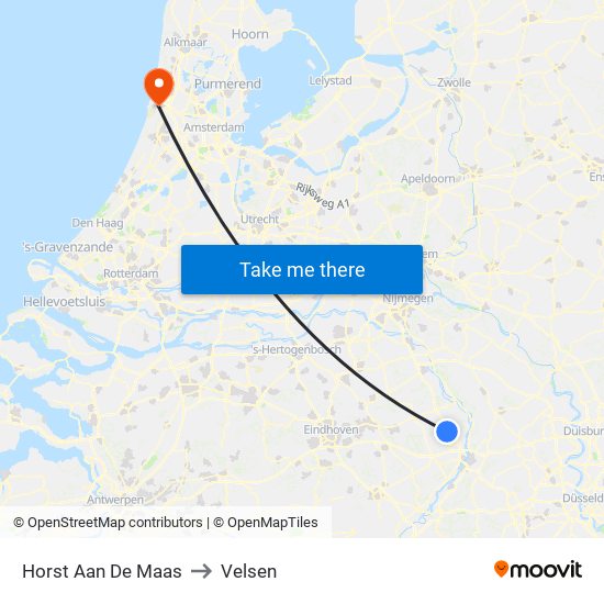 Horst Aan De Maas to Velsen map