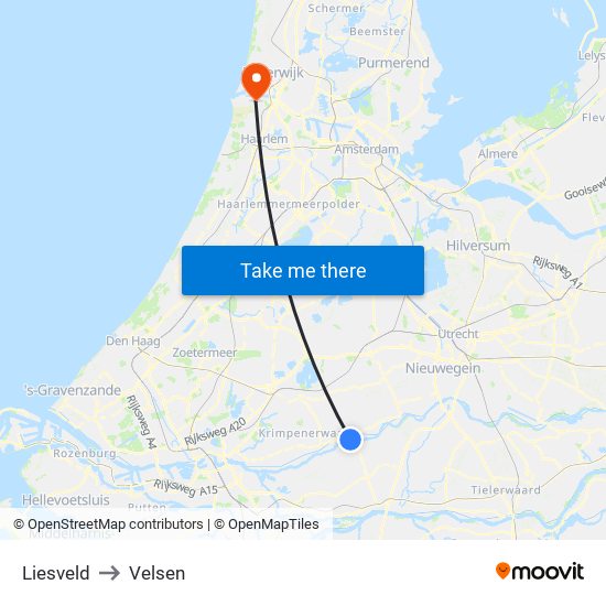 Liesveld to Velsen map