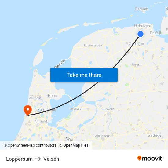 Loppersum to Velsen map