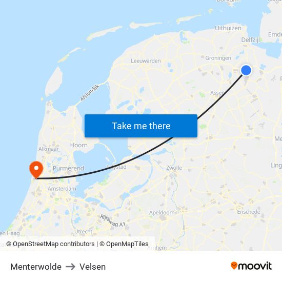 Menterwolde to Velsen map