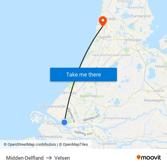 Midden-Delfland to Velsen map