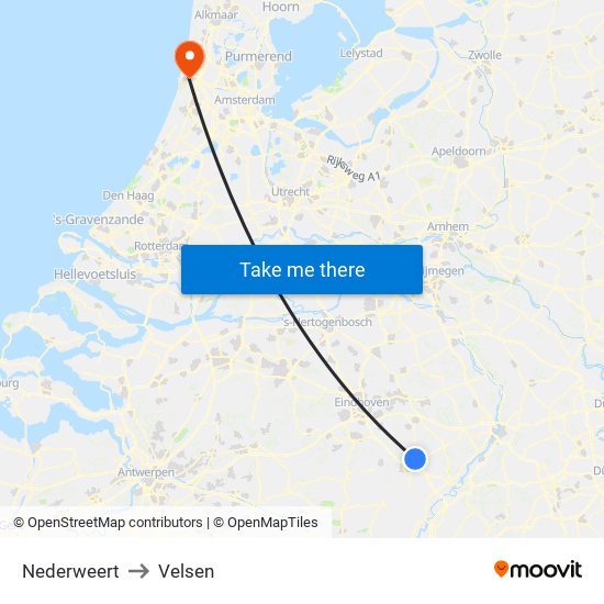 Nederweert to Velsen map