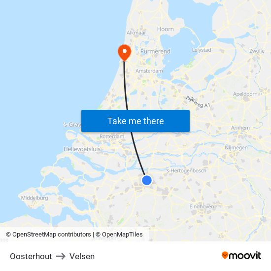 Oosterhout to Velsen map