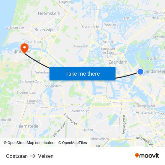 Oostzaan to Velsen map