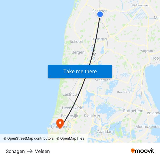 Schagen to Velsen map