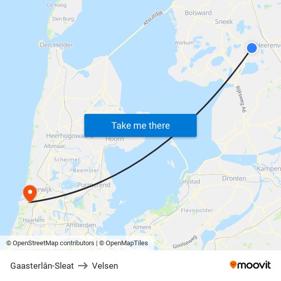 Gaasterlân-Sleat to Velsen map