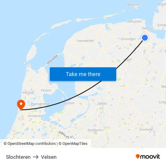 Slochteren to Velsen map