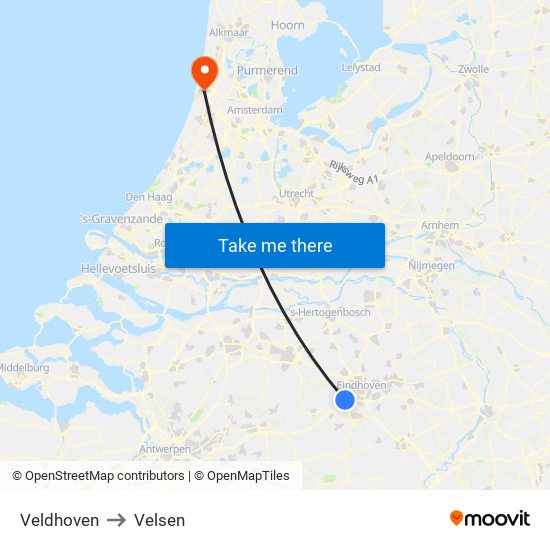 Veldhoven to Velsen map