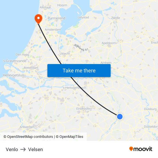 Venlo to Velsen map