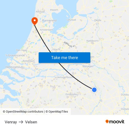 Venray to Velsen map