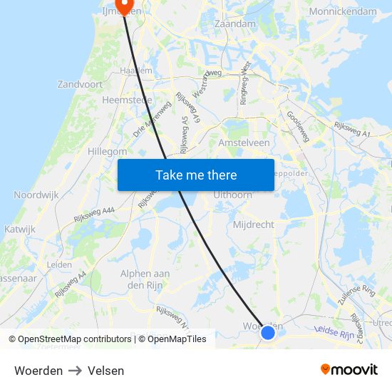 Woerden to Velsen map