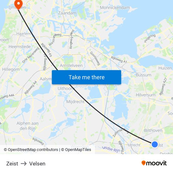 Zeist to Velsen map