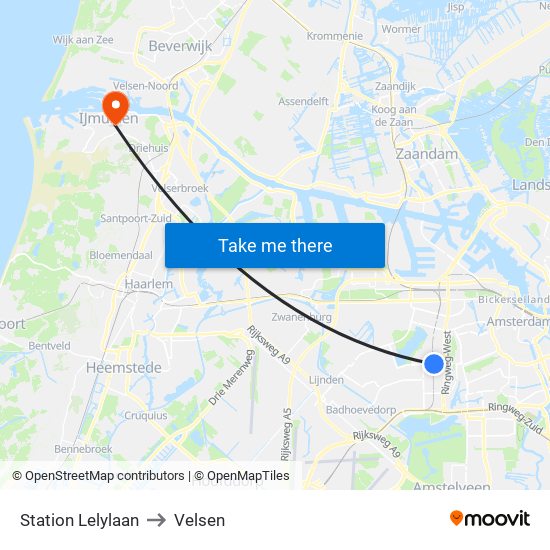 Station Lelylaan to Velsen map