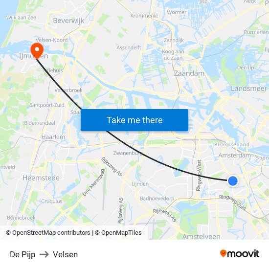 De Pijp to Velsen map
