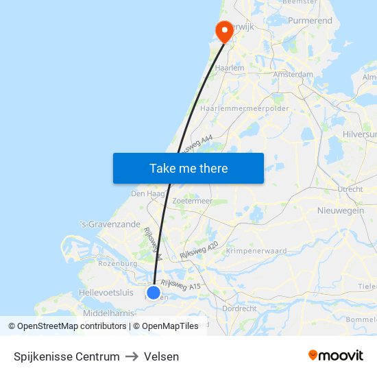 Spijkenisse Centrum to Velsen map