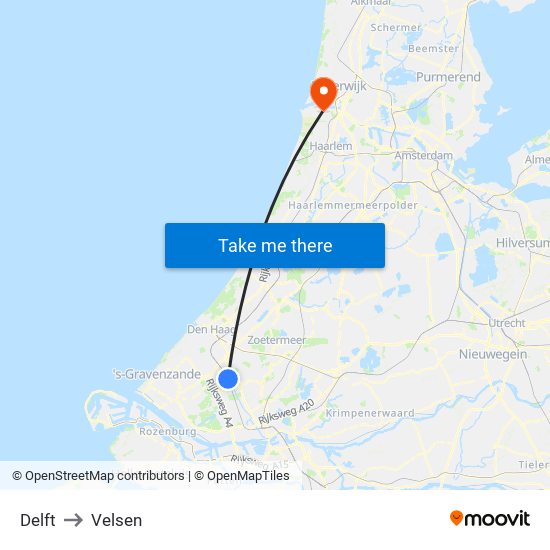 Delft to Velsen map