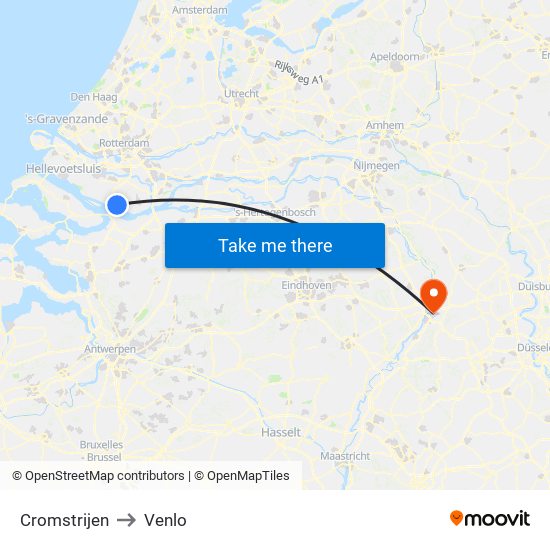 Cromstrijen to Venlo map