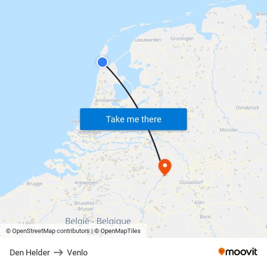 Den Helder to Venlo map