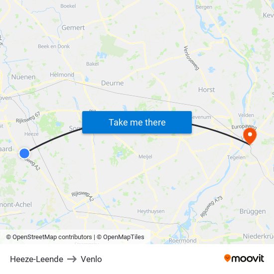 Heeze-Leende to Venlo map