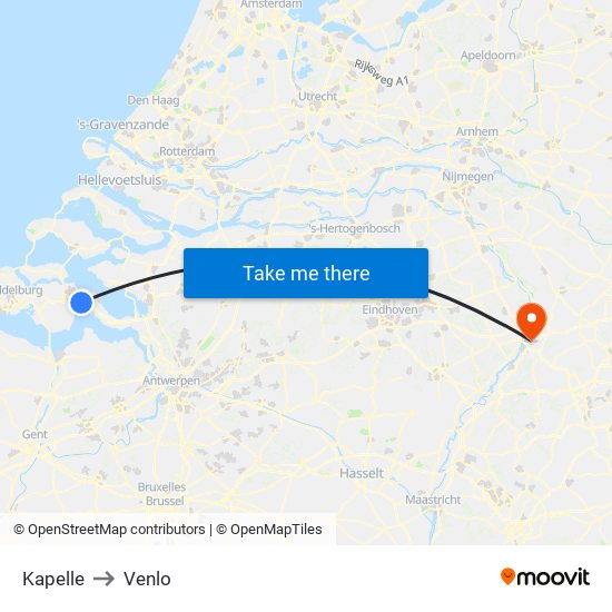 Kapelle to Venlo map