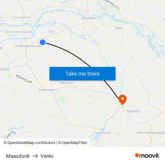 Maasdonk to Venlo map