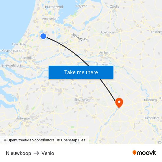 Nieuwkoop to Venlo map
