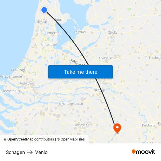 Schagen to Venlo map