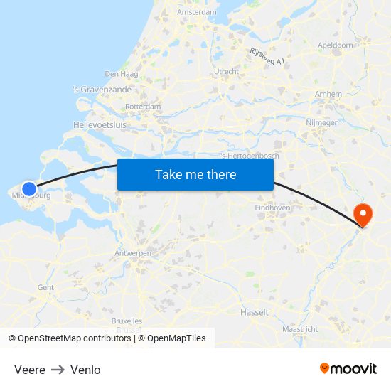 Veere to Venlo map