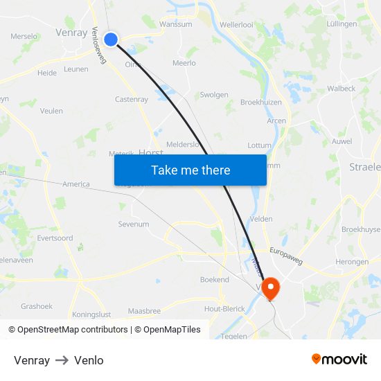 Venray to Venlo map
