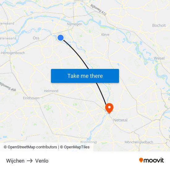 Wijchen to Venlo map