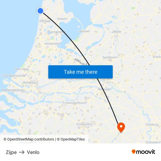 Zijpe to Venlo map