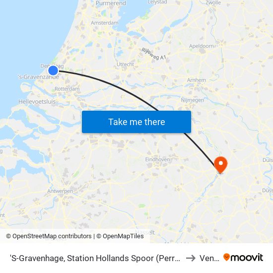 'S-Gravenhage, Station Hollands Spoor (Perron A) to Venlo map